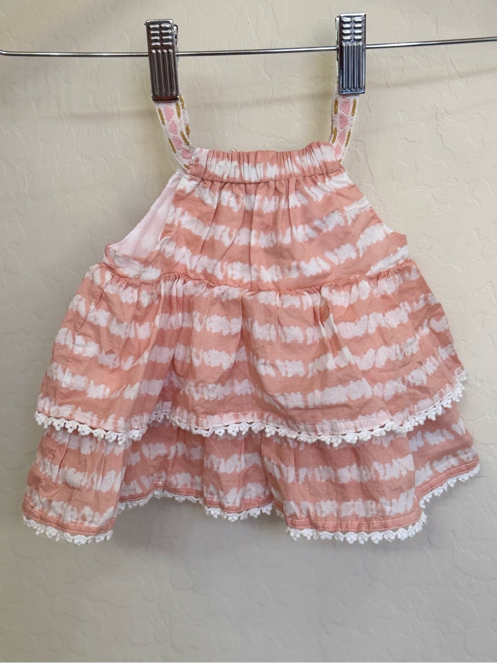 Tommy Bahama Toddler Pink Striped Ruffle Tiered Sun Dress Size 3-6M Smocked Boho